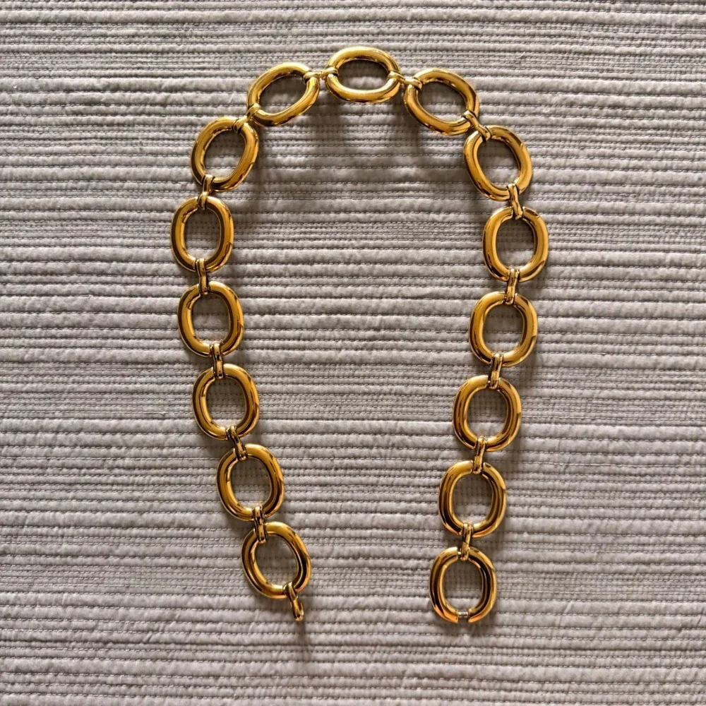 Vintage Women's Gold Oval Link Chain Belt Statement High Shine Metal 30 Inch